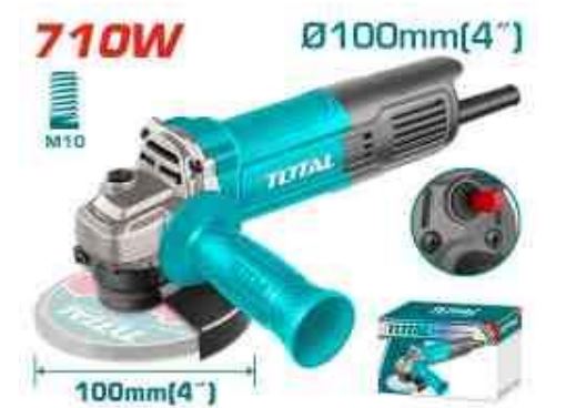 Voltage: 220-240V~50/60Hz Input power: 710W No-load speed: 12000rpm Disc diameter: 100mm Spindle thread: M10 With 1pcs auxiliary handle Disc not included Packed by color box